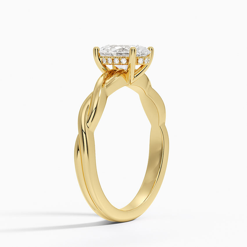 Twisted Vine Hidden Halo Diamond Ring Yellow Gold 18k Oval Engagement Ring