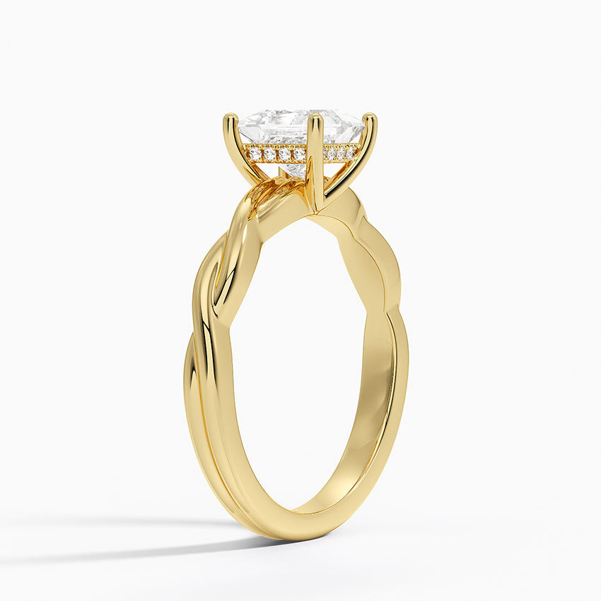 Twisted Vine Hidden Halo Diamond Ring Yellow Gold 18k Princess Engagement Ring