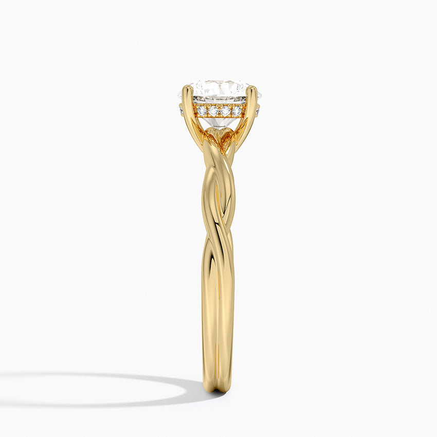 Twisted Vine Hidden Halo Diamond Ring Yellow Gold 18k Round Engagement Ring