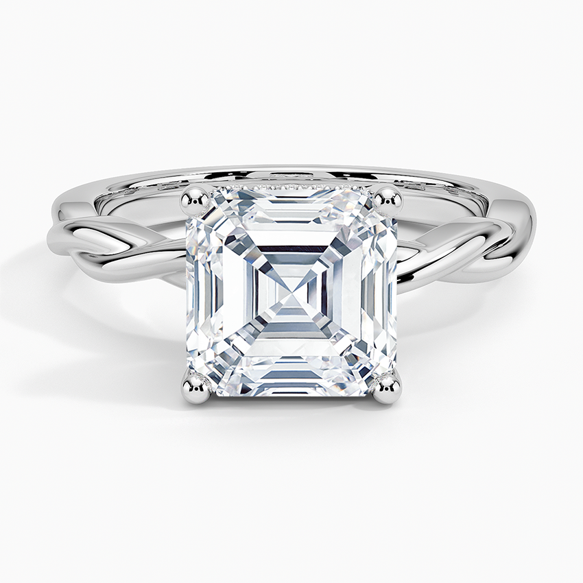 Twisted Vine Hidden Halo Diamond Ring Platinum Asscher Engagement Ring