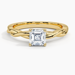 Twisted Vine Hidden Halo Diamond Ring Yellow Gold 18k Asscher Engagement Ring