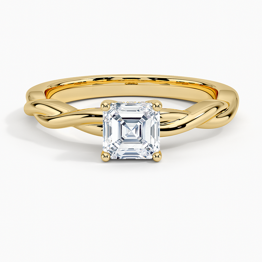 Twisted Vine Hidden Halo Diamond Ring Yellow Gold 18k Asscher Engagement Ring