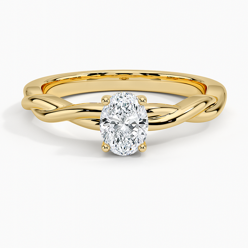 Twisted Vine Hidden Halo Diamond Ring Yellow Gold 18k Oval Engagement Ring