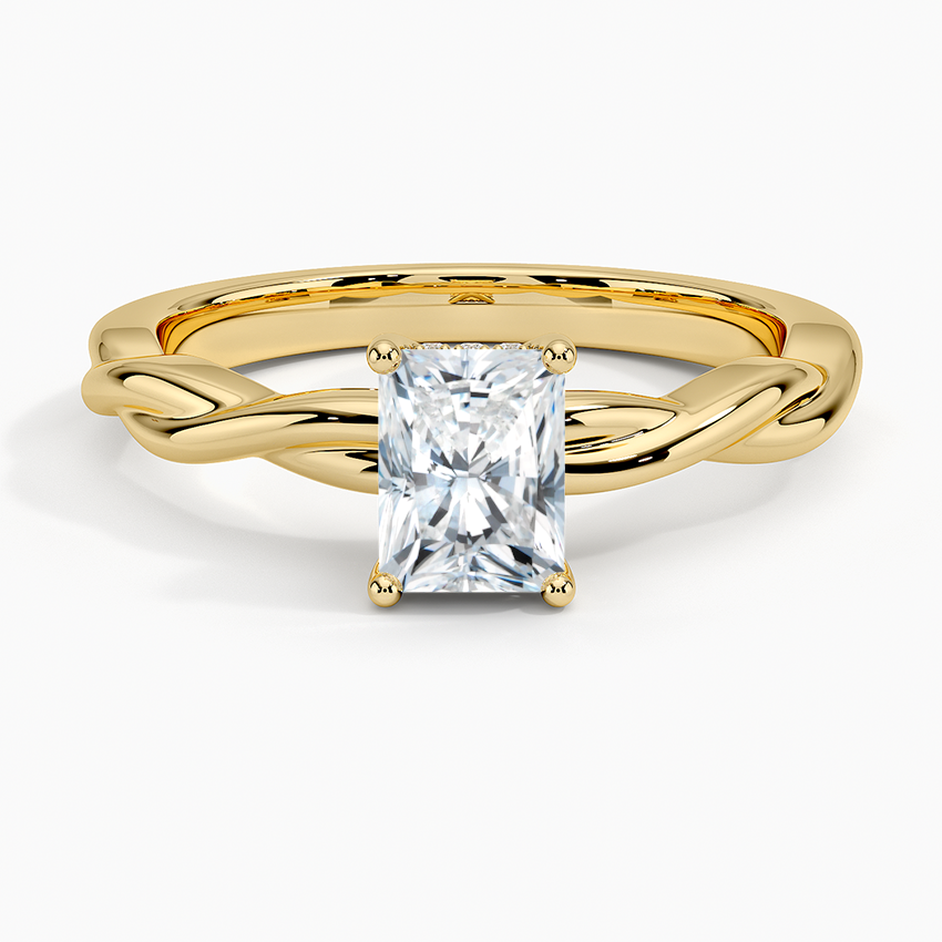 Twisted Vine Hidden Halo Diamond Ring Yellow Gold 18k Radiant Engagement Ring