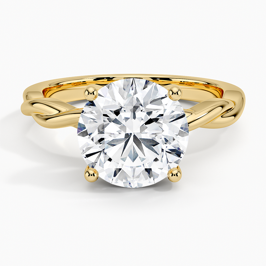 Twisted Vine Hidden Halo Diamond Ring Yellow Gold 18k Round Engagement Ring