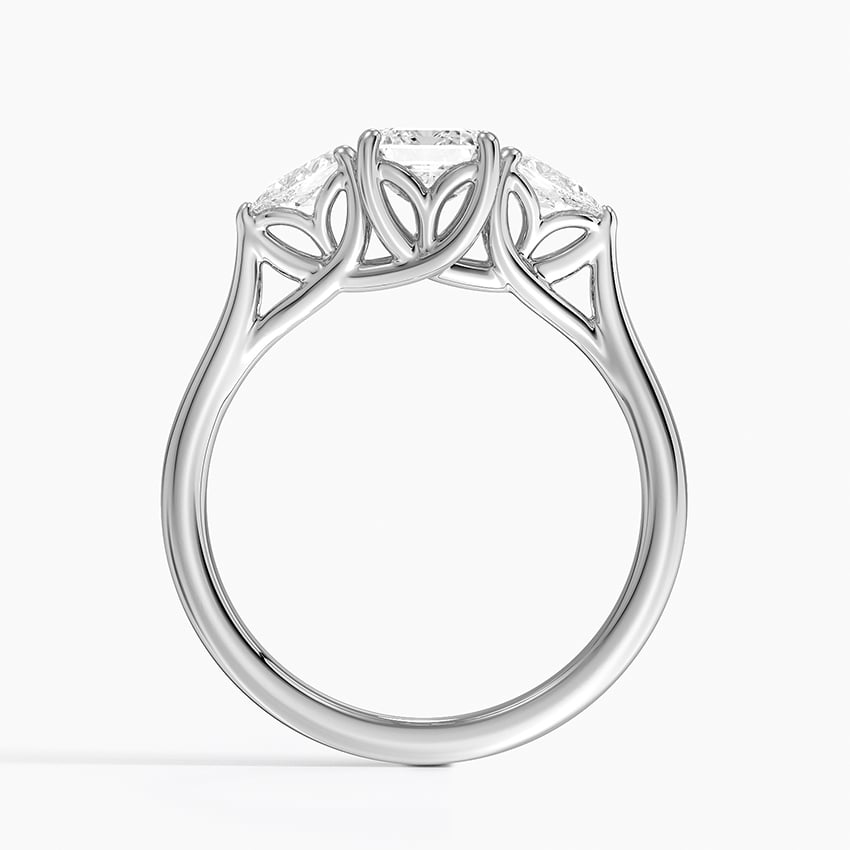 Trellis Three Stone Pear Diamond Ring Platinum Emerald Engagement Ring
