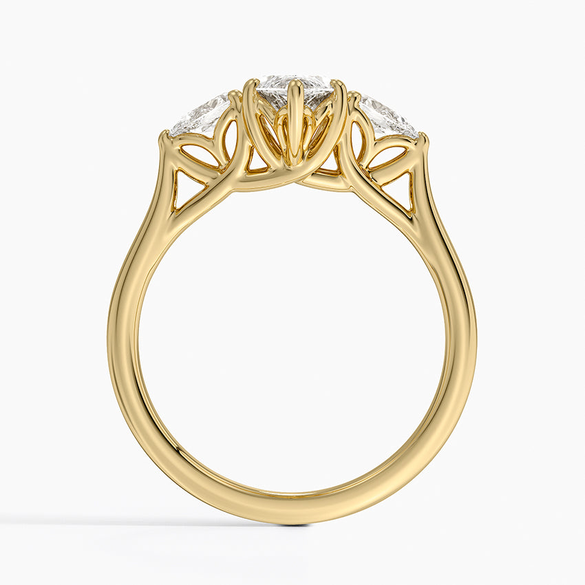 Trellis Three Stone Pear Diamond Ring Yellow Gold 18k Marquise Engagement Ring