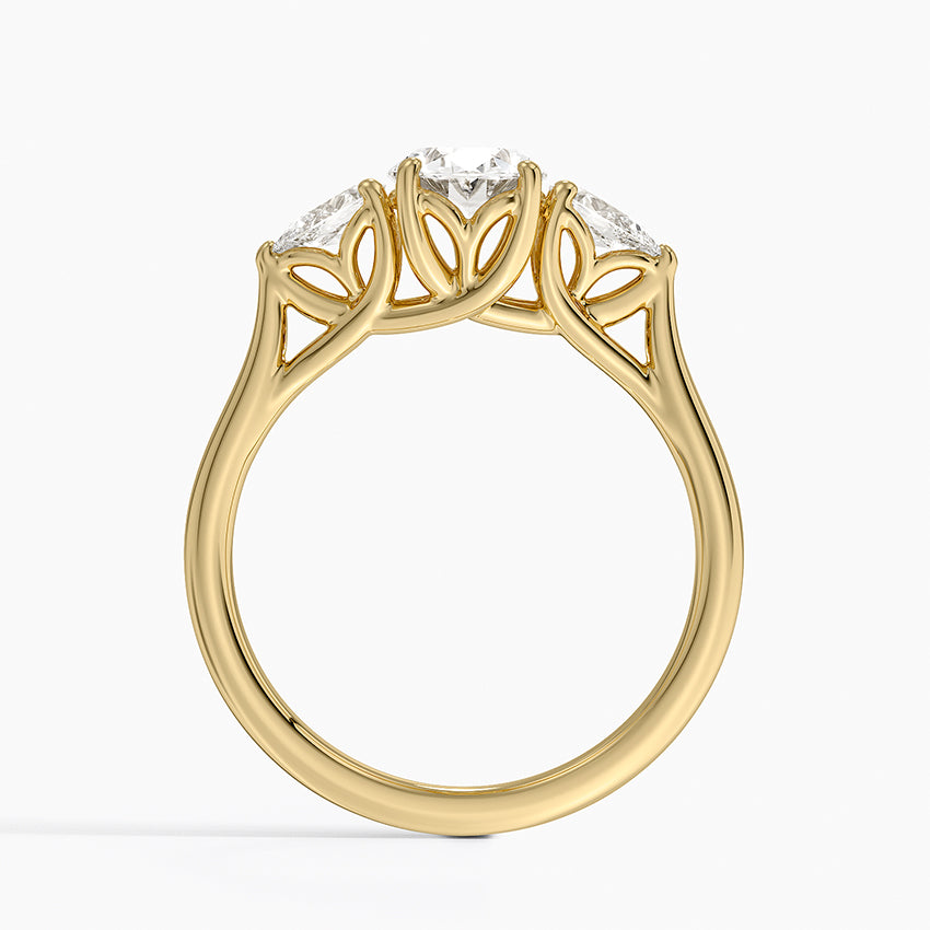 Trellis Three Stone Pear Diamond Ring Yellow Gold 18k Oval Engagement Ring