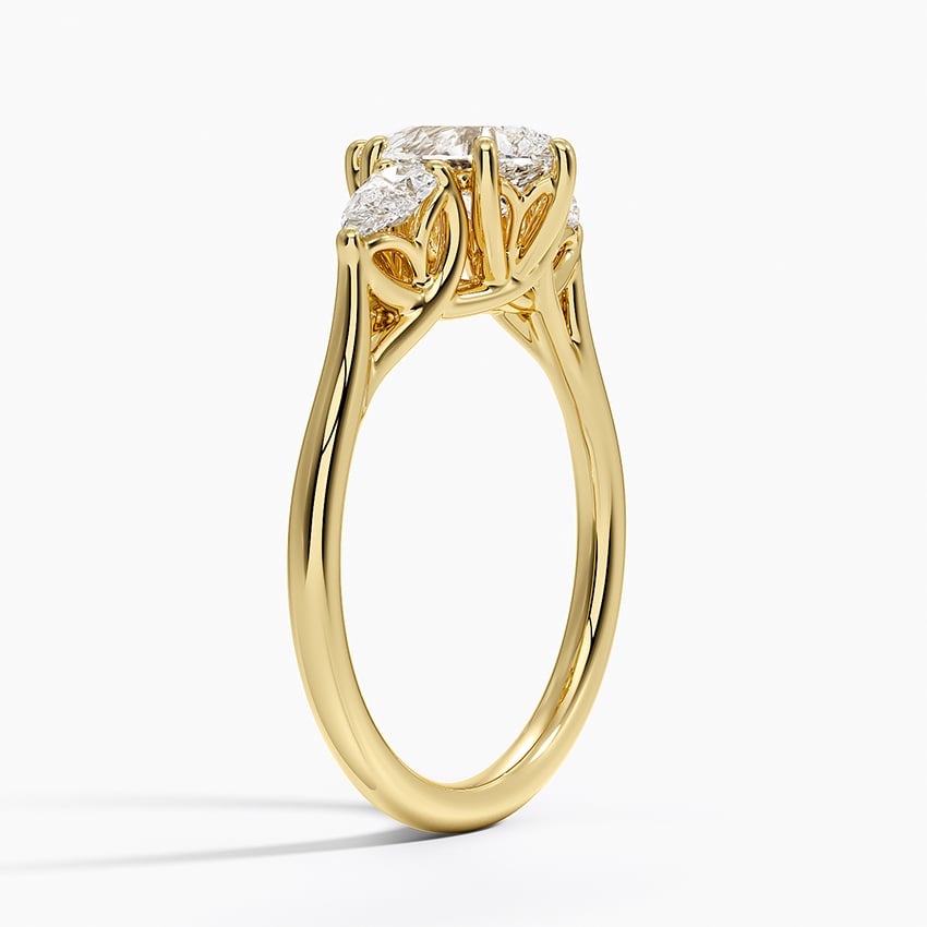 Trellis Three Stone Pear Diamond Ring Yellow Gold 18k Pear Engagement Ring