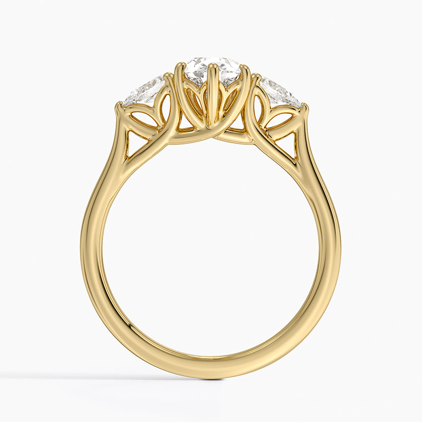 Trellis Three Stone Pear Diamond Ring Yellow Gold 18k Pear Engagement Ring