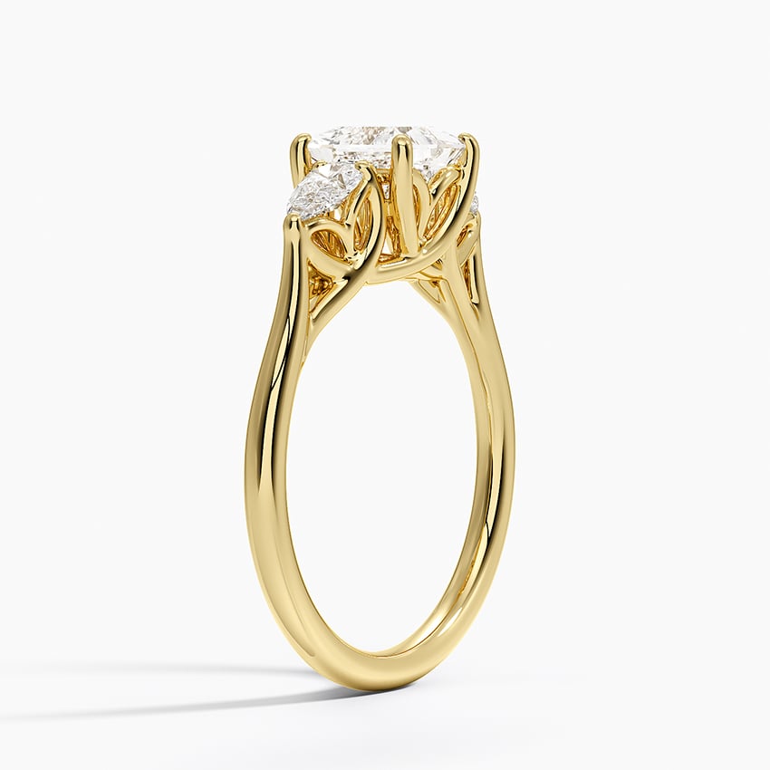 Trellis Three Stone Pear Diamond Ring Yellow Gold 18k Princess Engagement Ring
