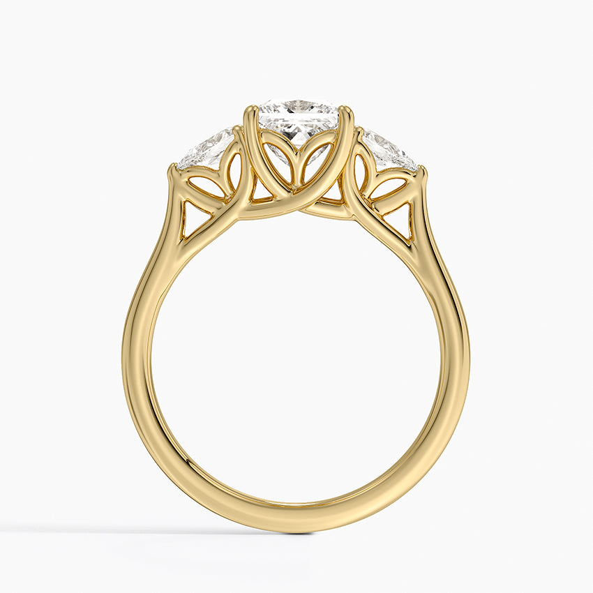 Trellis Three Stone Pear Diamond Ring Yellow Gold 18k Princess Engagement Ring