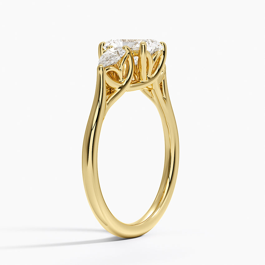 Trellis Three Stone Pear Diamond Ring Yellow Gold 18k Radiant Engagement Ring