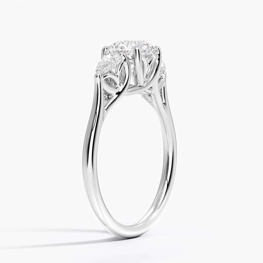 Trellis Three Stone Pear Diamond Ring Platinum Round Engagement Ring