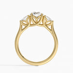 Trellis Three Stone Pear Diamond Ring Yellow Gold 18k Round Engagement Ring
