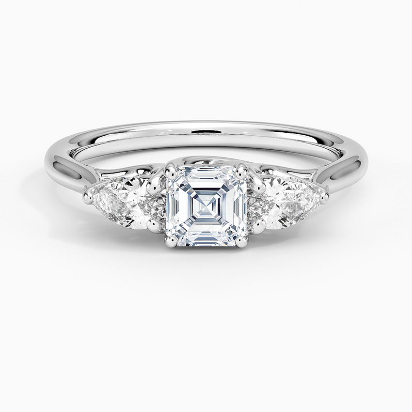 Trellis Three Stone Pear Diamond Ring Platinum Asscher Engagement Ring