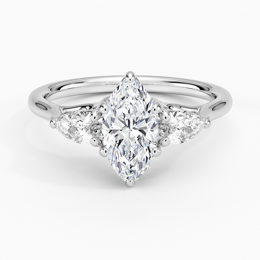 Trellis Three Stone Pear Diamond Ring Platinum Marquise Engagement Ring