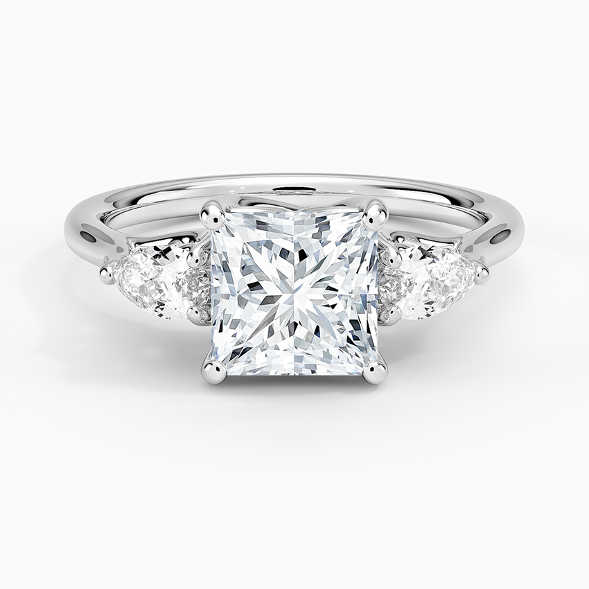 Trellis Three Stone Pear Diamond Ring Platinum Princess Engagement Ring