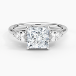 Trellis Three Stone Pear Diamond Ring Platinum Princess Engagement Ring