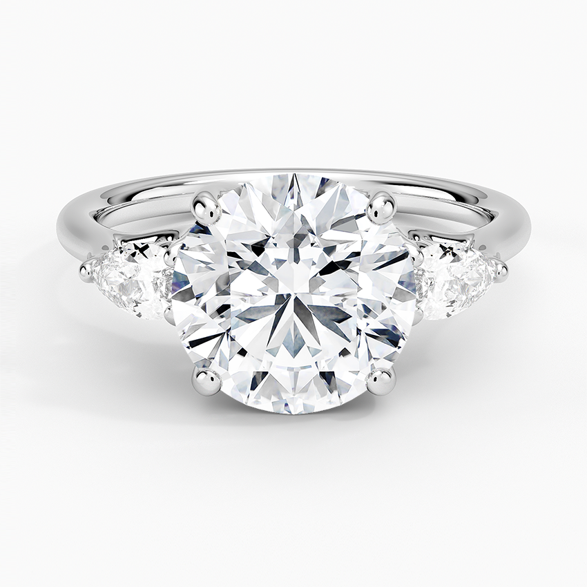 Trellis Three Stone Pear Diamond Ring Platinum Round Engagement Ring