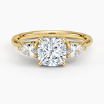 Trellis Three Stone Pear Diamond Ring Yellow Gold 18k Cushion Engagement Ring