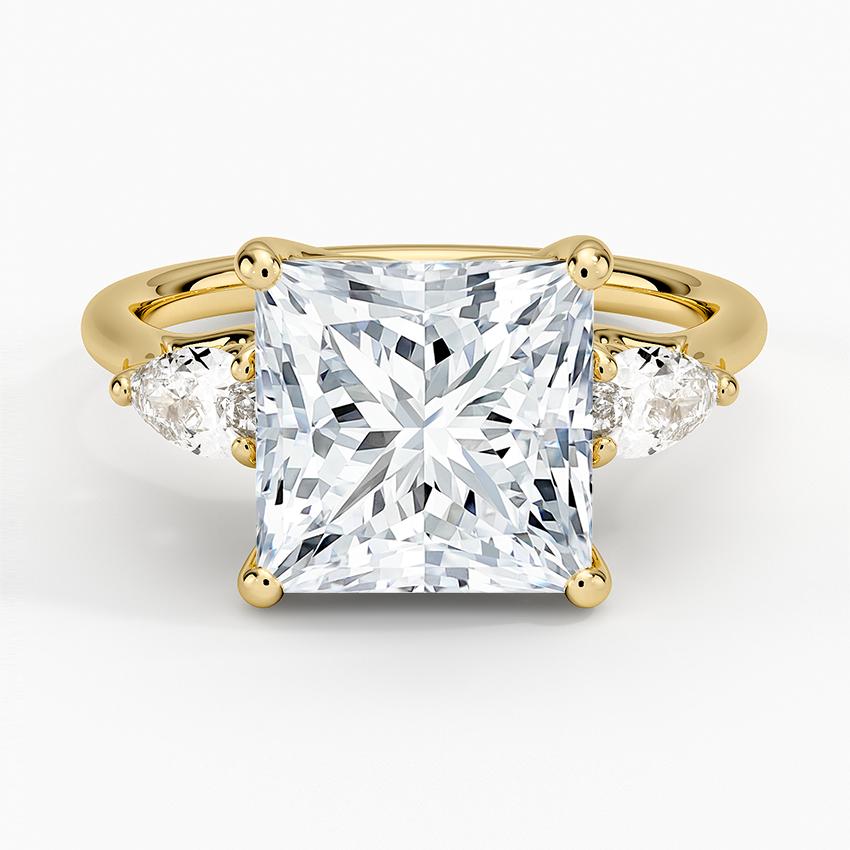 Trellis Three Stone Pear Diamond Ring Yellow Gold 18k Princess Engagement Ring