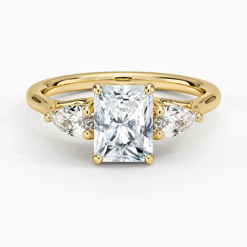 Trellis Three Stone Pear Diamond Ring Yellow Gold 18k Radiant Engagement Ring