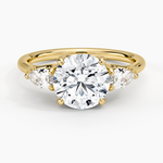 Trellis Three Stone Pear Diamond Ring Yellow Gold 18k Round Engagement Ring