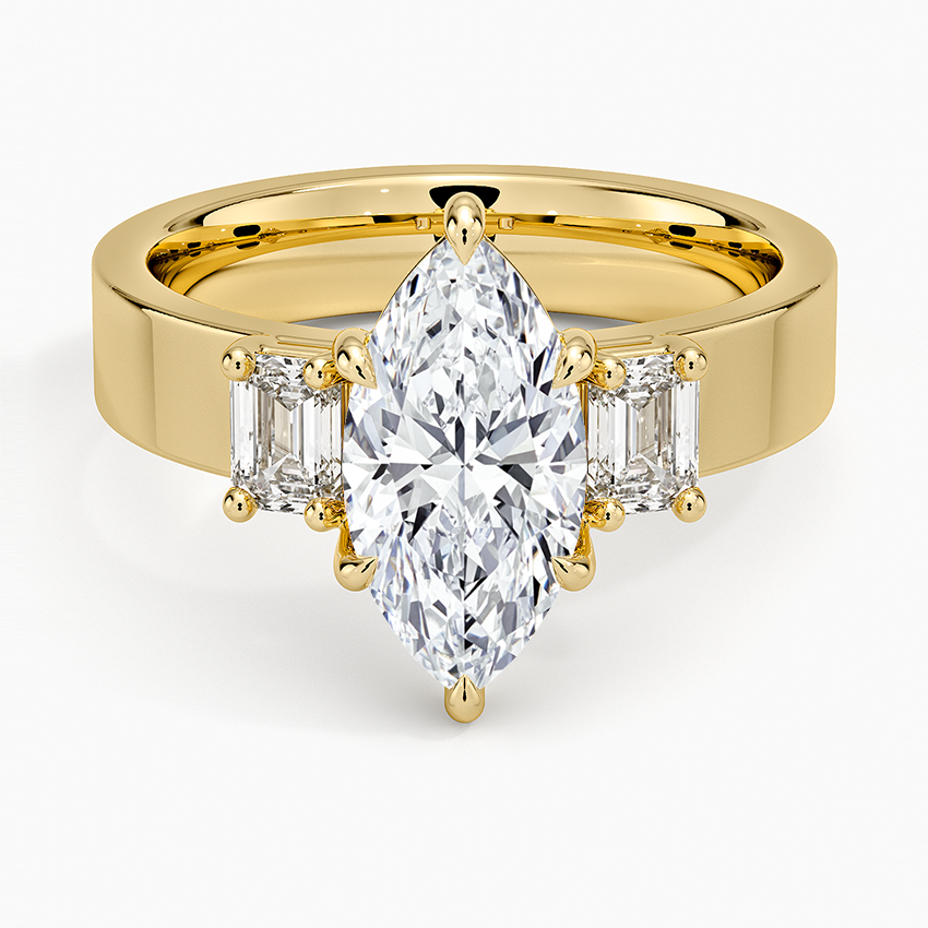 Peyton Emerald Cut Three Stone Diamond Ring (1/2 ct. tw.) Yellow Gold 18k Marquise Engagement Ring