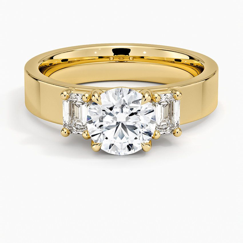 Peyton Emerald Cut Three Stone Diamond Ring (1/2 ct. tw.) Yellow Gold 18k Round Engagement Ring