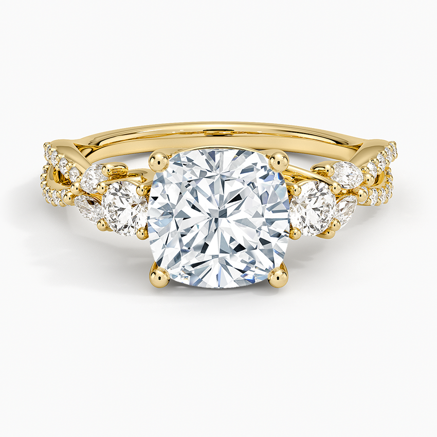 Luxe Willow Three Stone Diamond Ring (1/2 ct. tw.) Yellow Gold 18k Cushion Engagement Ring