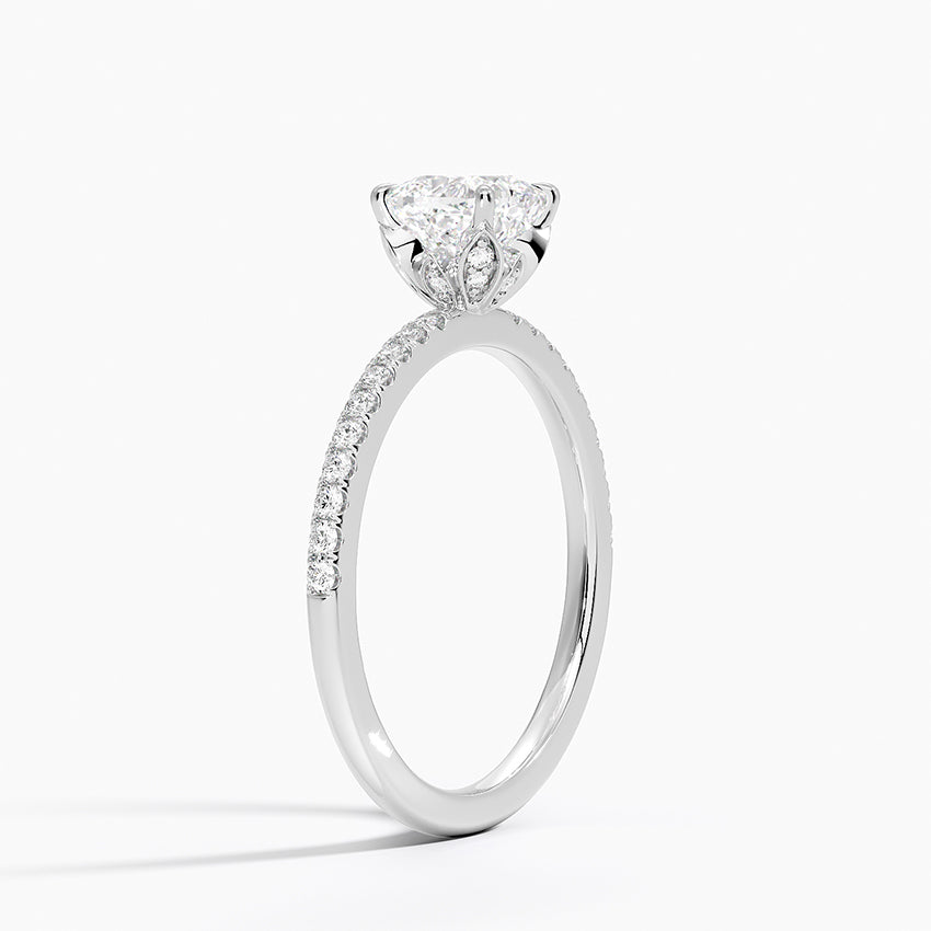 Luxe Petal Diamond Ring Platinum Cushion Engagement Ring