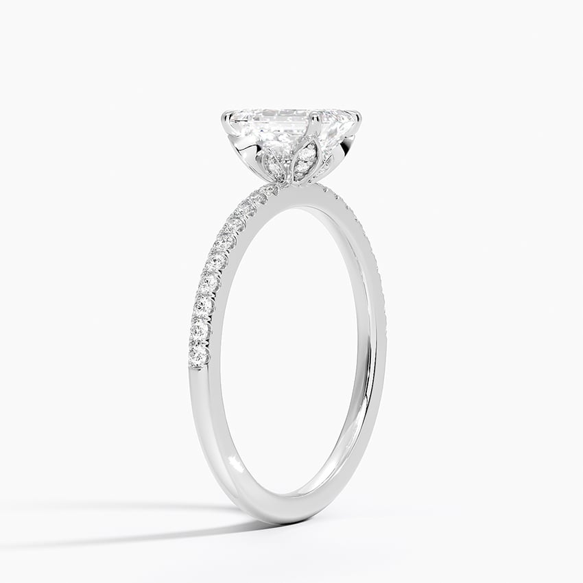 Luxe Petal Diamond Ring Platinum Emerald Engagement Ring