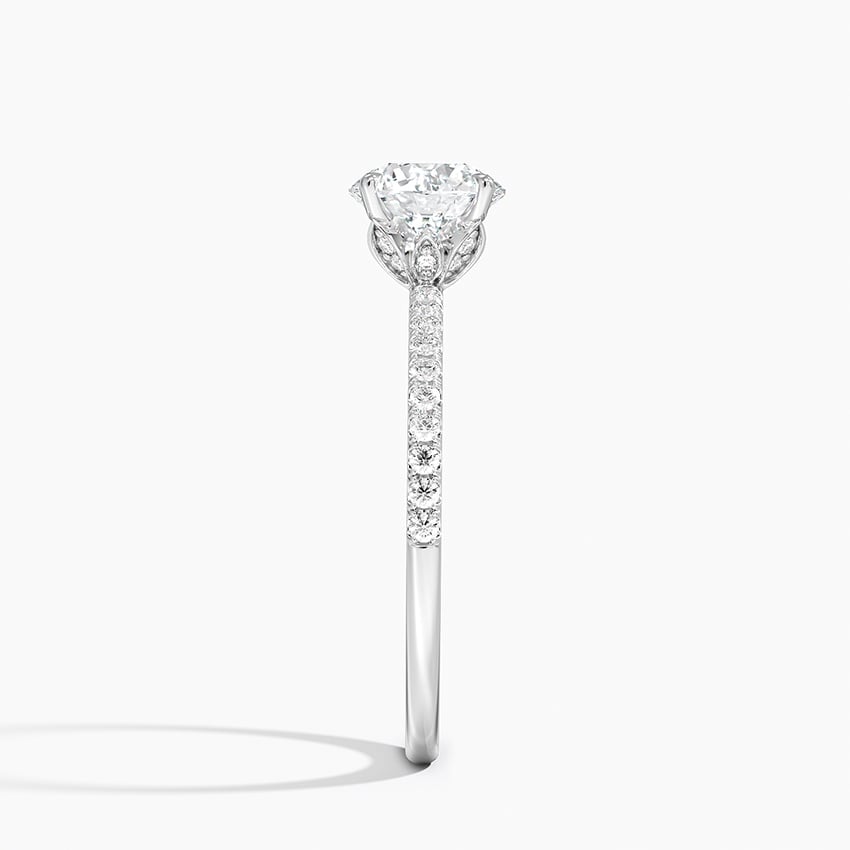 Luxe Petal Diamond Ring Platinum Round Engagement Ring
