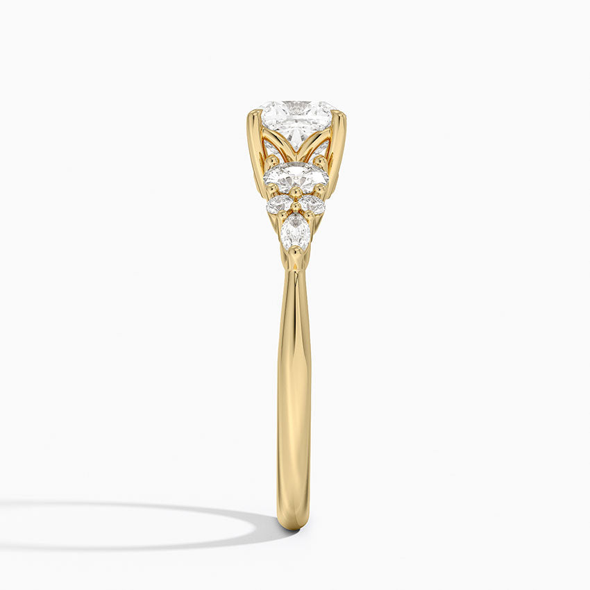 Nadia Three Stone Diamond Ring Yellow Gold 18k Cushion Engagement Ring
