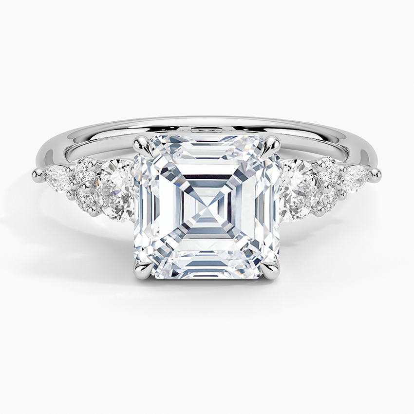 Nadia Three Stone Diamond Ring Platinum Asscher Engagement Ring