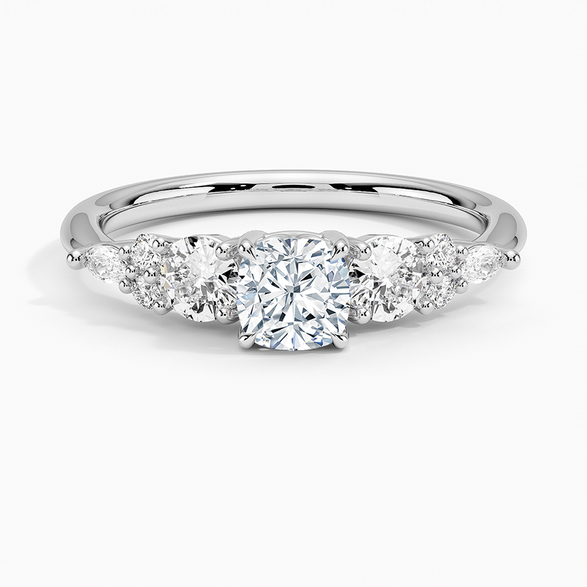 Nadia Three Stone Diamond Ring Platinum Cushion Engagement Ring
