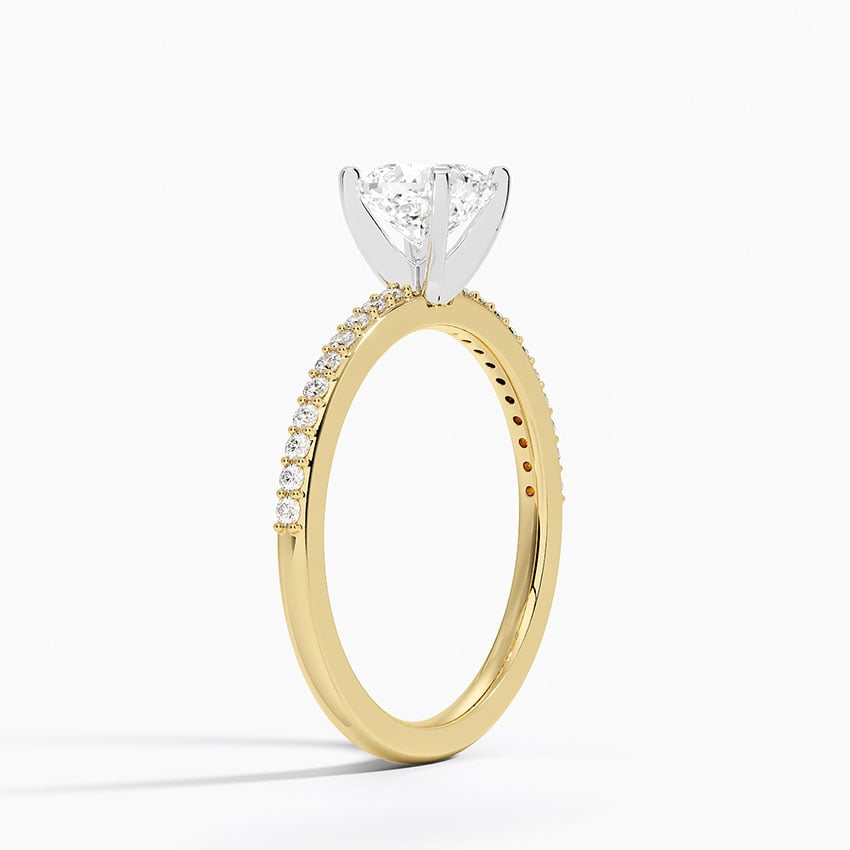 Delicate Shared Prong Diamond Ring Yellow Gold 18k Cushion Engagement Ring