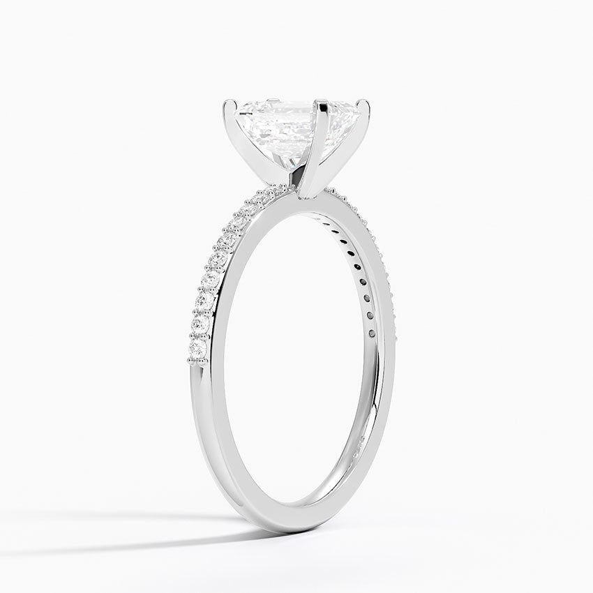 Delicate Shared Prong Diamond Ring Platinum Emerald Engagement Ring