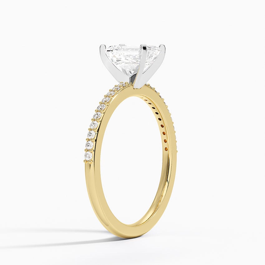 Delicate Shared Prong Diamond Ring Yellow Gold 18k Emerald Engagement Ring