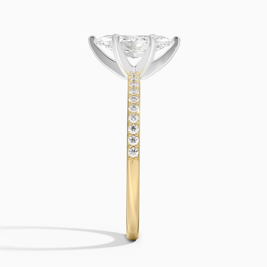 Delicate Shared Prong Diamond Ring Yellow Gold 18k Marquise Engagement Ring