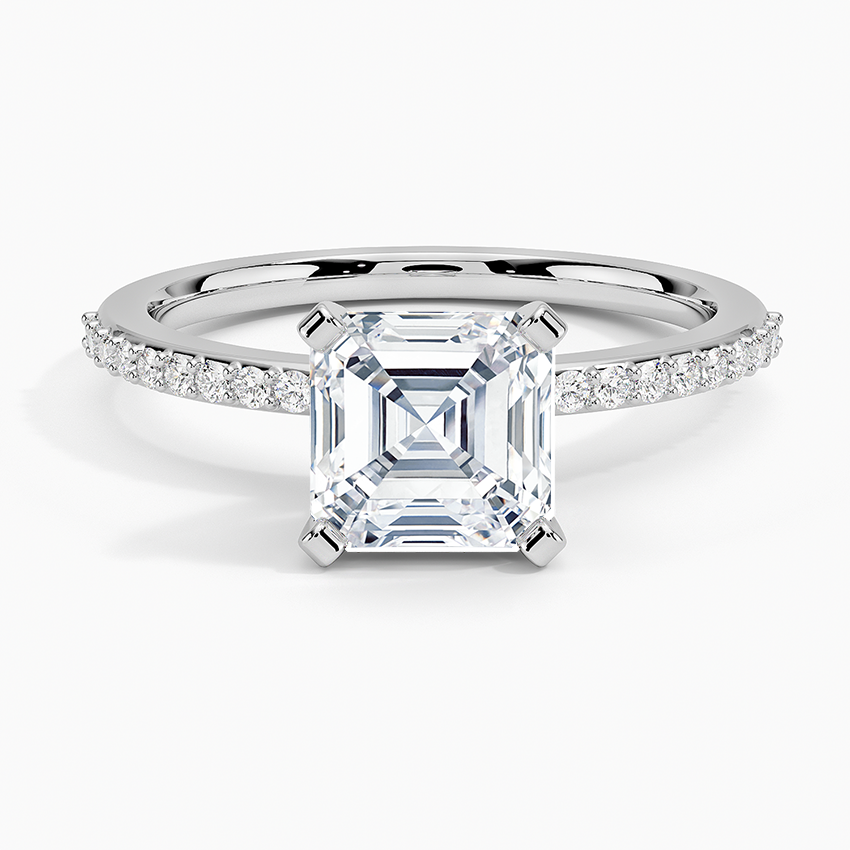 Delicate Shared Prong Diamond Ring Platinum Asscher Engagement Ring