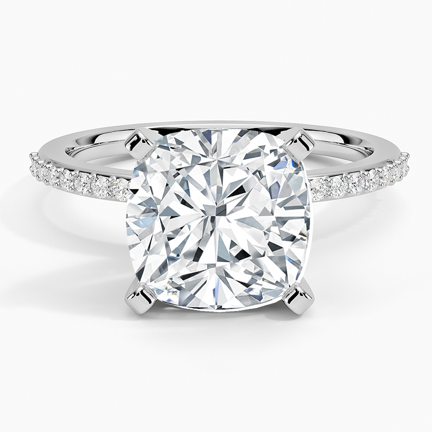 Delicate Shared Prong Diamond Ring Platinum Cushion Engagement Ring