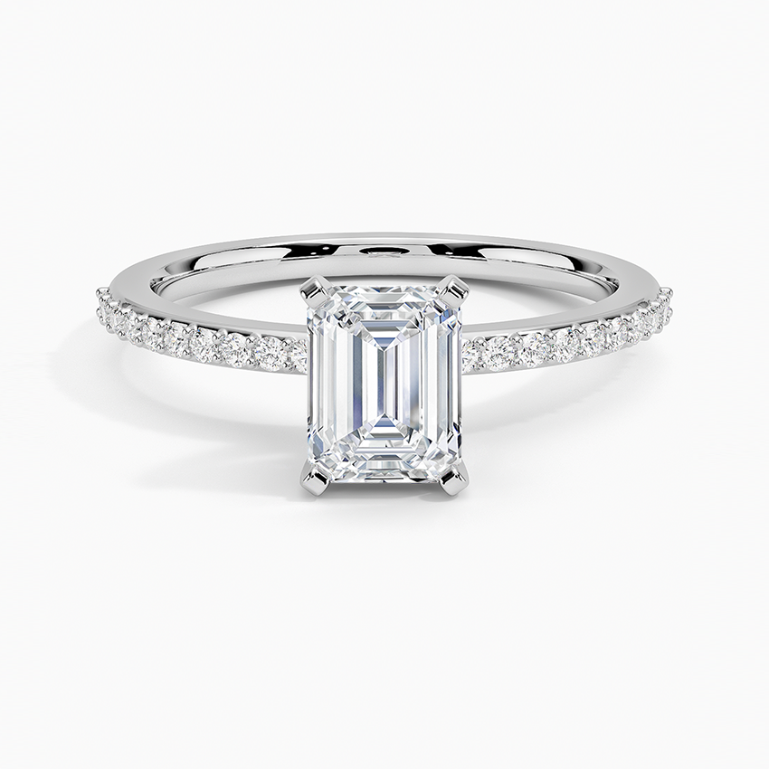 Delicate Shared Prong Diamond Ring Platinum Emerald Engagement Ring