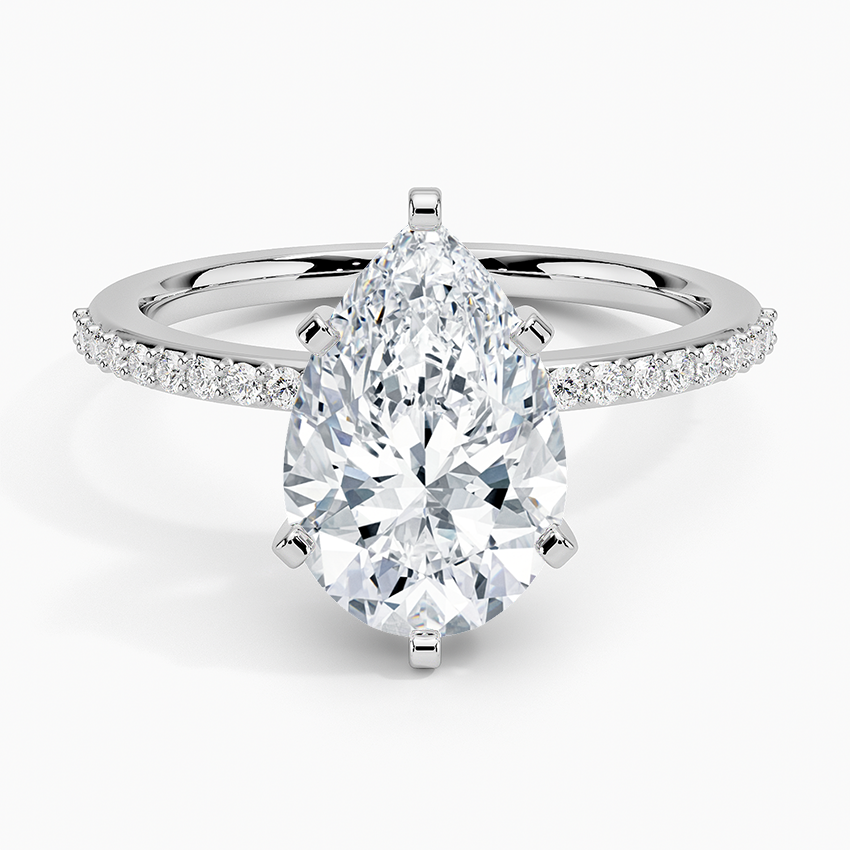 Delicate Shared Prong Diamond Ring Platinum Pear Engagement Ring