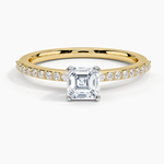 Delicate Shared Prong Diamond Ring Yellow Gold 18k Asscher Engagement Ring