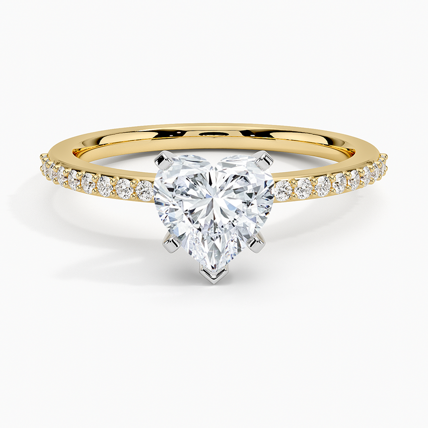 Delicate Shared Prong Diamond Ring Yellow Gold 18k Heart Engagement Ring