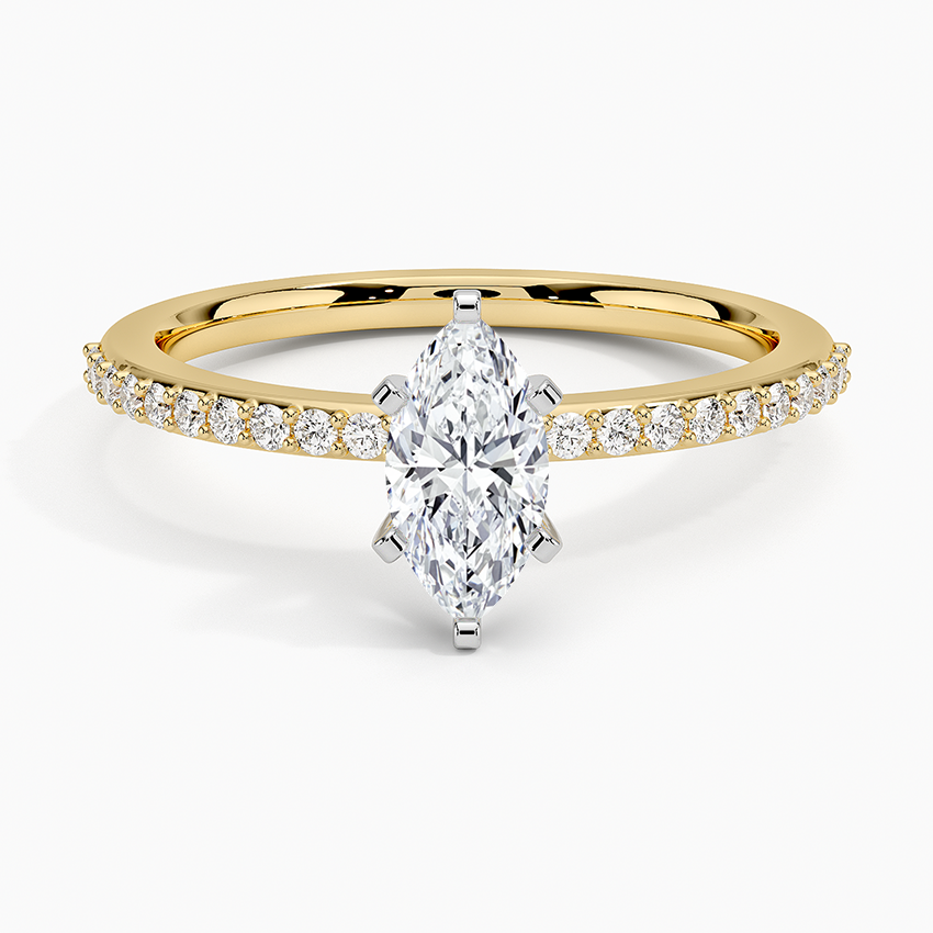 Delicate Shared Prong Diamond Ring Yellow Gold 18k Marquise Engagement Ring