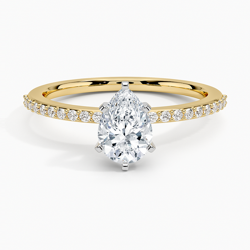 Delicate Shared Prong Diamond Ring Yellow Gold 18k Pear Engagement Ring