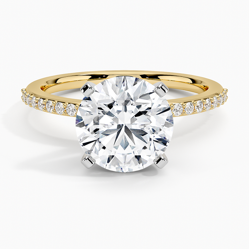 Delicate Shared Prong Diamond Ring Yellow Gold 18k Round Engagement Ring